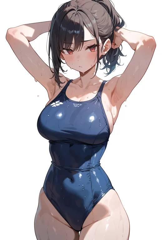 masterpiece, best quality, score_7, safe, tracen swimsuit, 1girl, solo, simple background — by k3scat, made with ComfyUI