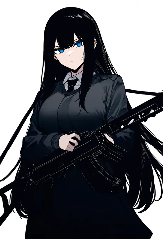 masterpiece, best quality, newest, absurdres, highres, safe, light_machine_gun, 1girl, solo, simple_background — by k3scat, made with ComfyUI