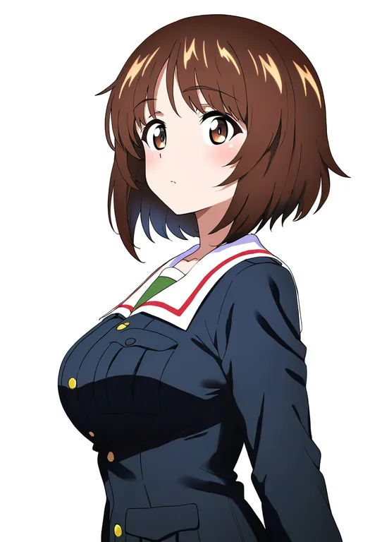 masterpiece, best quality, newest, absurdres, highres, safe, ooarai_military_uniform, 1girl, solo, simple_background — by k3scat, made with ComfyUI