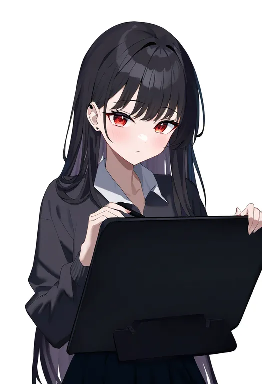 masterpiece, best quality, newest, absurdres, highres, safe, drawing_tablet, 1girl, solo, simple_background — by k3scat, made with ComfyUI