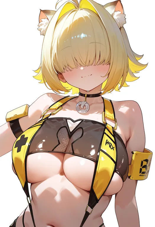 masterpiece, best quality, score_7, safe, elegg (boom and shock) (nikke), solo, upper body, simple background — by k3scat, made with ComfyUI