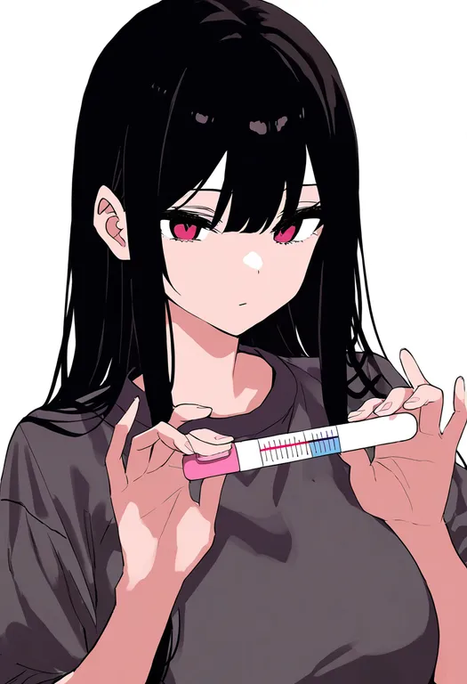 masterpiece, best quality, newest, absurdres, highres, safe, pregnancy_test, 1girl, solo, simple_background — by k3scat, made with ComfyUI