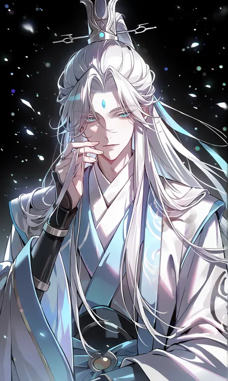 let's_draw_pretty_boys_challenge, white_hair, xiuxian:_mu_zhu_chuan, long_hair, hanfu — by 岚亦, made with ComfyUI