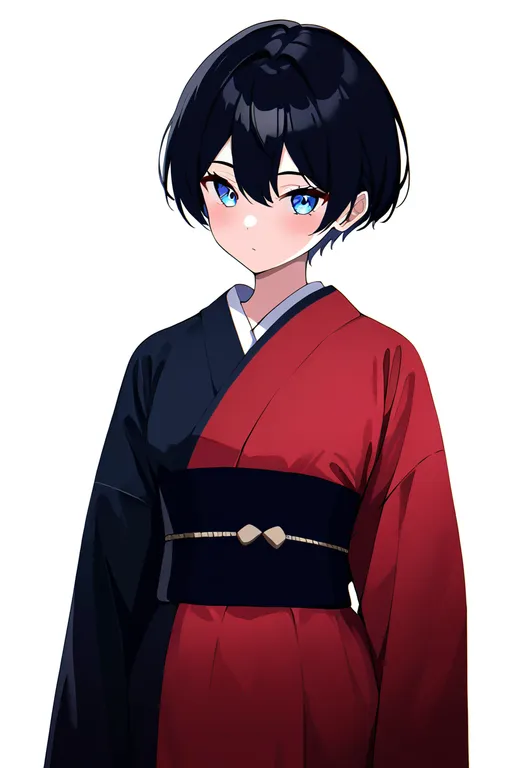 masterpiece, best quality, newest, absurdres, highres, safe, two-tone_kimono, 1girl, solo, simple_background — by k3scat, made with ComfyUI