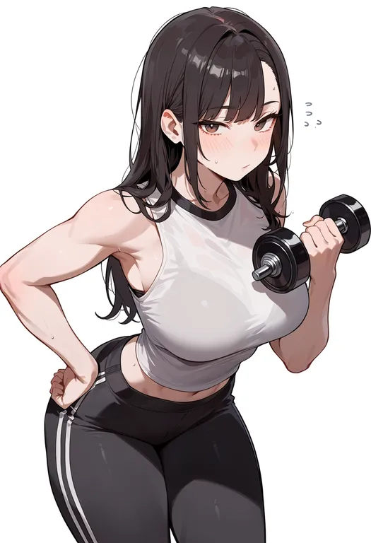 masterpiece, best quality, score_7, safe, dumbbell, 1girl, solo, simple background — by k3scat, made with ComfyUI