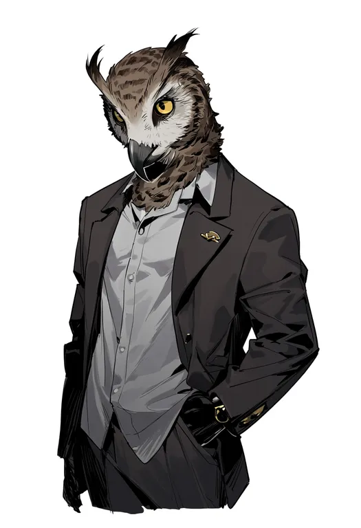 masterpiece, best quality, score_7, safe, owl boy, 1boy, solo, simple background — by k3scat, made with ComfyUI