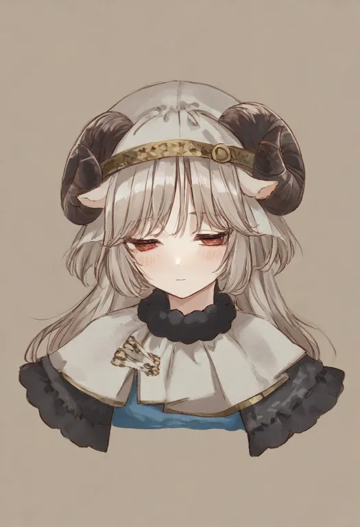 masterpiece, best quality, general, sheep horns, 1girl, solo, simple background — by k3scat, made with ComfyUI