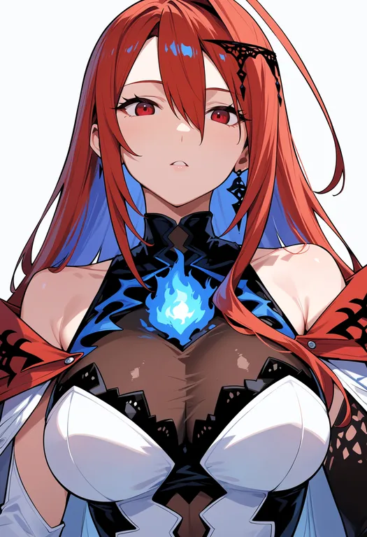 masterpiece, best quality, score_7, safe, elizabeth rose bloodflame, solo, upper body, simple background — by k3scat, made with ComfyUI