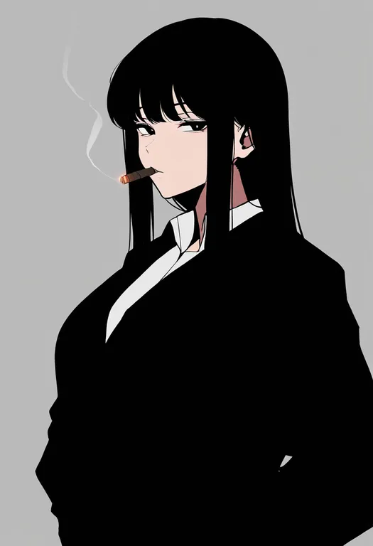 masterpiece, best quality, newest, absurdres, highres, safe, cigar, 1girl, solo, simple_background — by k3scat, made with ComfyUI
