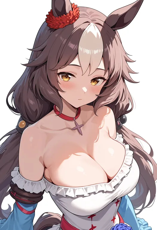masterpiece, best quality, score_7, safe, yamanin zephyr (umamusume), umamusume, solo, upper body, simple background — by k3scat, made with ComfyUI