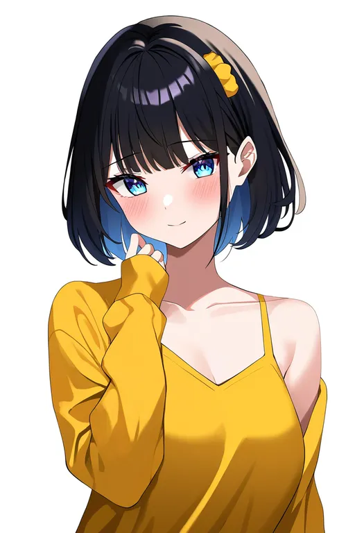masterpiece, best quality, newest, absurdres, highres, safe, yellow_scrunchie, 1girl, solo, simple_background — by k3scat, made with ComfyUI