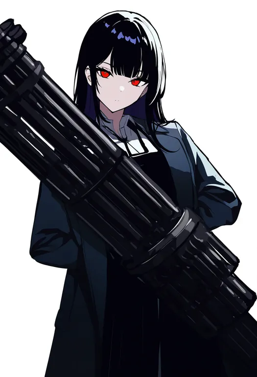 masterpiece, best quality, newest, absurdres, highres, safe, gatling_gun, 1girl, solo, simple_background — by k3scat, made with ComfyUI