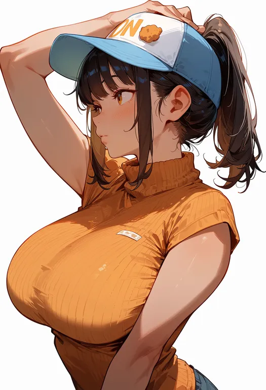 masterpiece, best quality, score_7, safe, chicken nuggets, 1girl, solo, upper body, simple background — by k3scat, made with ComfyUI
