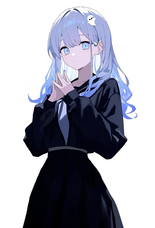 masterpiece, best quality, newest, absurdres, highres, safe, ghost_hair_ornament, 1girl, solo, simple_background — by k3scat, made with ComfyUI