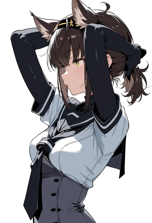 masterpiece, best quality, score_7, safe, hatsuzuki (kancolle), solo, upper body, simple background — by k3scat, made with ComfyUI