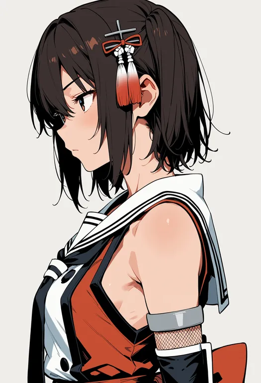 masterpiece, best quality, score_7, safe, sendai (kancolle), solo, upper body, simple background — by k3scat, made with ComfyUI