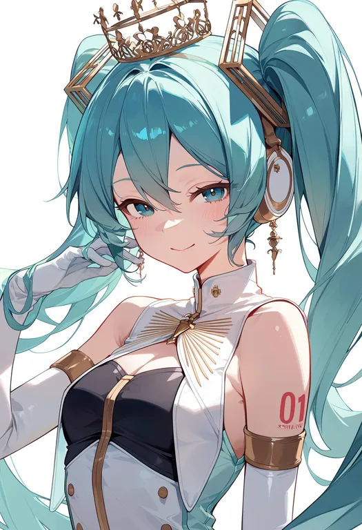 masterpiece, best quality, score_7, safe, symphony miku, solo, upper body, simple background — by k3scat, made with ComfyUI