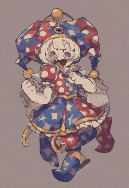 masterpiece, best quality, general, jester, 1girl, solo, simple background — by k3scat, made with ComfyUI