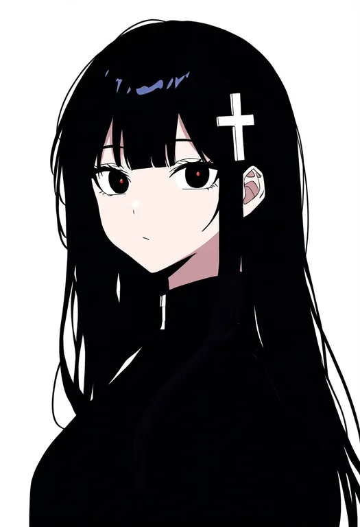 masterpiece, best quality, newest, absurdres, highres, safe, cross_hair_ornament, 1girl, solo, simple_background — by k3scat, made with ComfyUI
