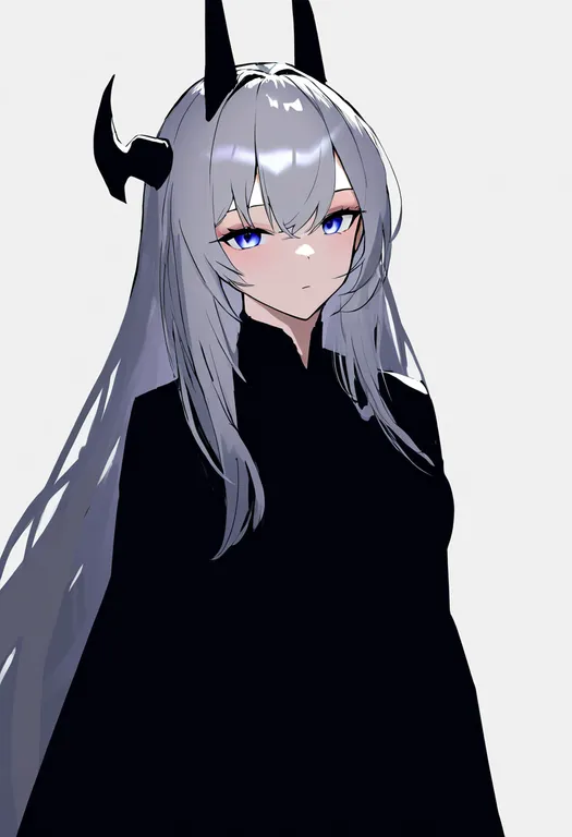 masterpiece, best quality, newest, absurdres, highres, safe, asymmetrical_horns, 1girl, solo, simple_background — by k3scat, made with ComfyUI