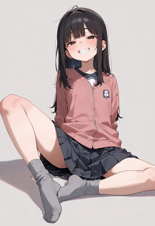 masterpiece, best quality, score_7, safe, grey socks, 1girl, solo, simple background — by k3scat, made with ComfyUI