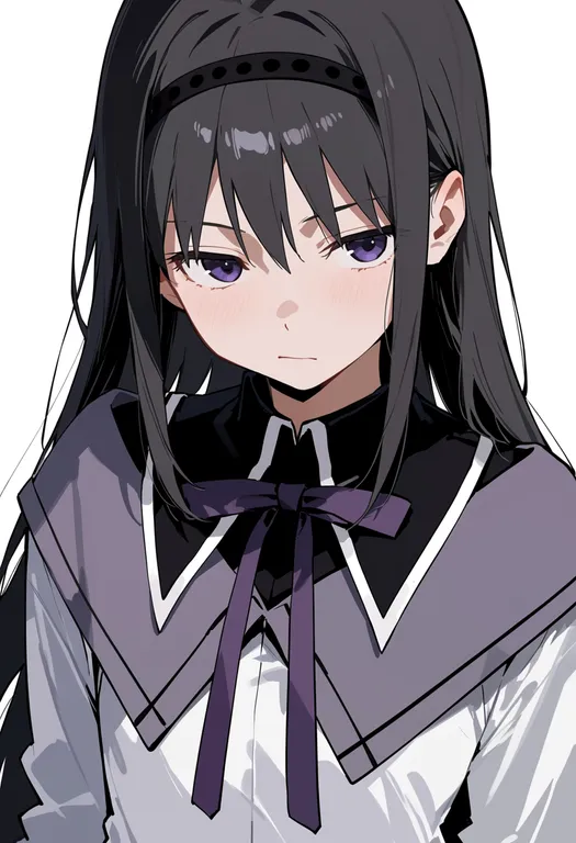 masterpiece, best quality, score_7, safe, akemi homura, mahou shoujo madoka magica, solo, upper body, simple background — by k3scat, made with ComfyUI
