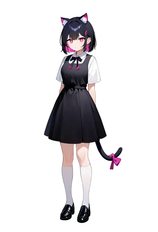 masterpiece, best quality, newest, absurdres, highres, safe, tail_bow, 1girl, solo, simple_background — by k3scat, made with ComfyUI