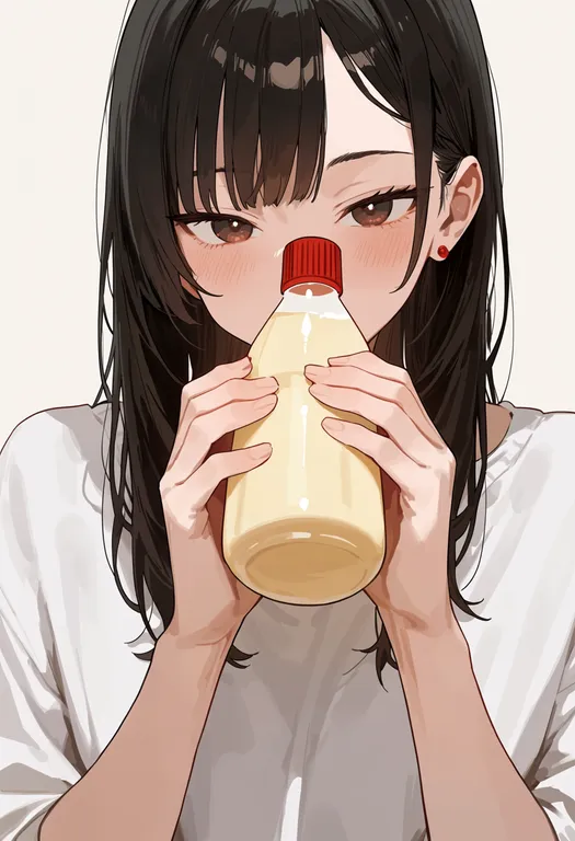 masterpiece, best quality, score_7, safe, mayonnaise bottle, 1girl, solo, upper body, simple background — by k3scat, made with ComfyUI