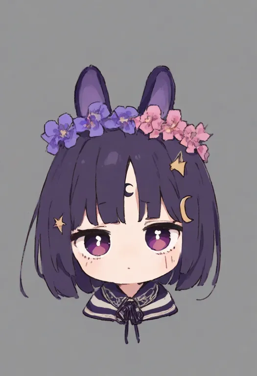 masterpiece, best quality, general, crescent facial mark, 1girl, solo, simple background — by k3scat, made with ComfyUI