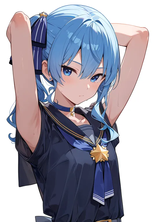masterpiece, best quality, score_7, safe, hoshimachi suisei (sailor), solo, upper body, simple background — by k3scat, made with ComfyUI