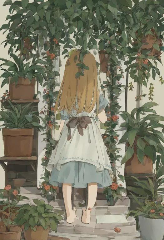 masterpiece, best quality, general, potted plant, 1girl, solo, simple background — by k3scat, made with ComfyUI