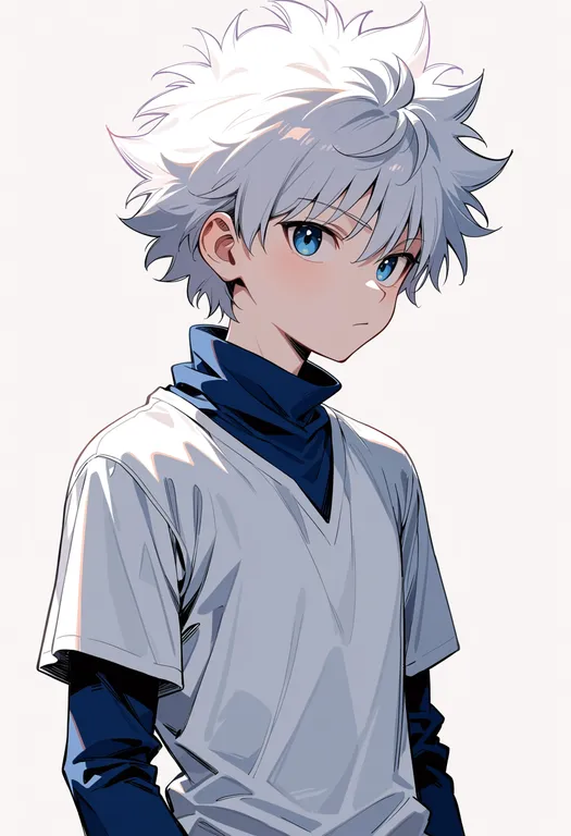 masterpiece, best quality, score_7, safe, killua zoldyck, solo, upper body, simple background — by k3scat, made with ComfyUI