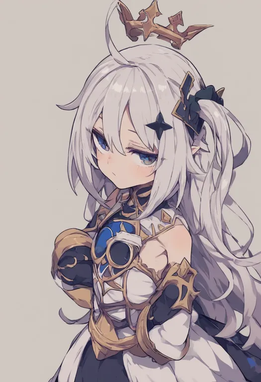 masterpiece, best quality, general, pointed crown, 1girl, solo, simple background — by k3scat, made with ComfyUI