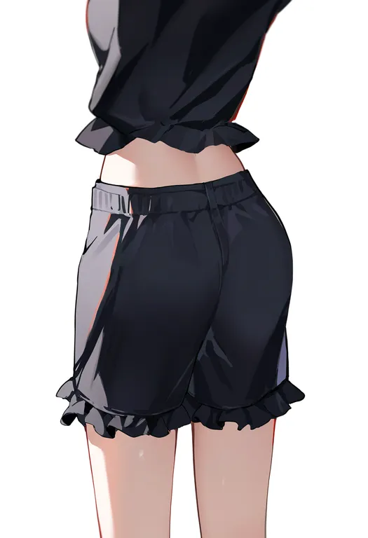 masterpiece, best quality, newest, absurdres, highres, safe, frilled_shorts, 1girl, solo, simple_background — by k3scat, made with ComfyUI