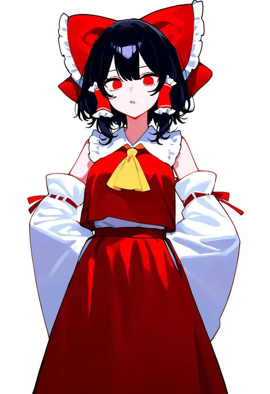 masterpiece, best quality, newest, absurdres, highres, safe, hakurei_reimu_(cosplay), 1girl, solo, simple_background — by k3scat, made with ComfyUI