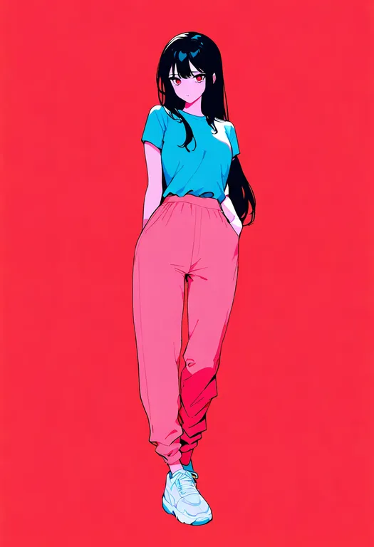 masterpiece, best quality, newest, absurdres, highres, safe, pink_pants, 1girl, solo, simple_background — by k3scat, made with ComfyUI