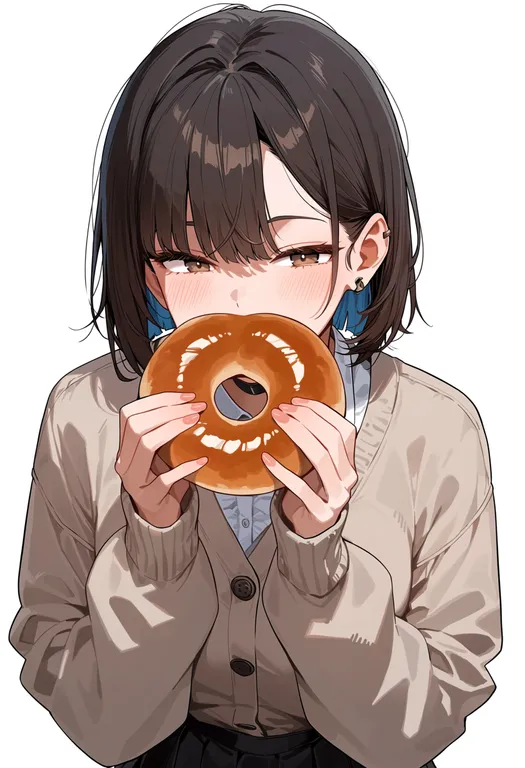 masterpiece, best quality, score_7, safe, bagel, 1girl, solo, upper body, simple background — by k3scat, made with ComfyUI