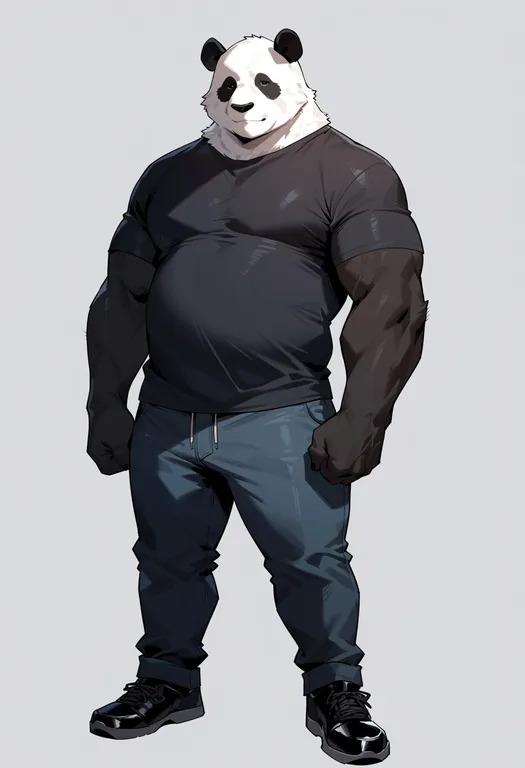 masterpiece, best quality, score_7, safe, panda boy, 1boy, solo, simple background — by k3scat, made with ComfyUI