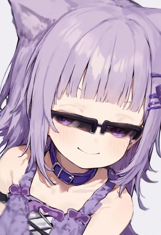 masterpiece, best quality, general, purple collar, 1girl, solo, simple background — by k3scat, made with ComfyUI