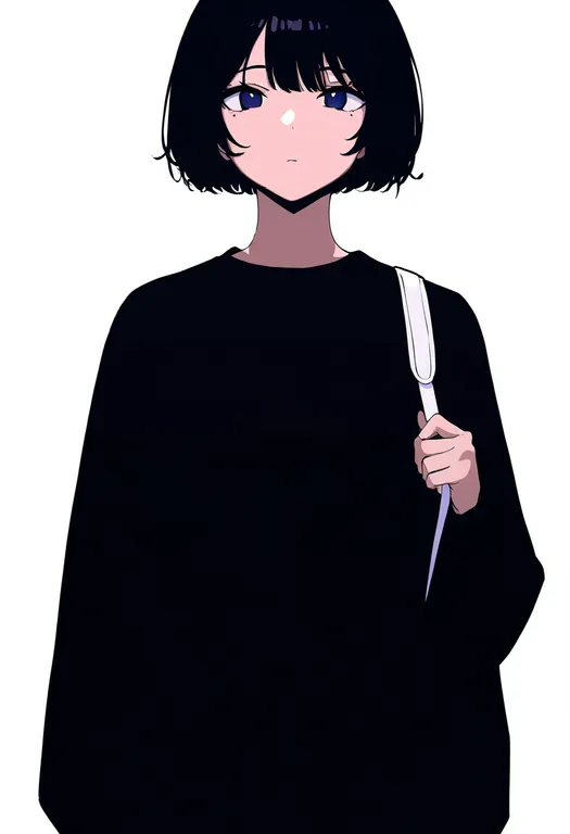 masterpiece, best quality, newest, absurdres, highres, safe, holding_strap, 1girl, solo, simple_background — by k3scat, made with ComfyUI
