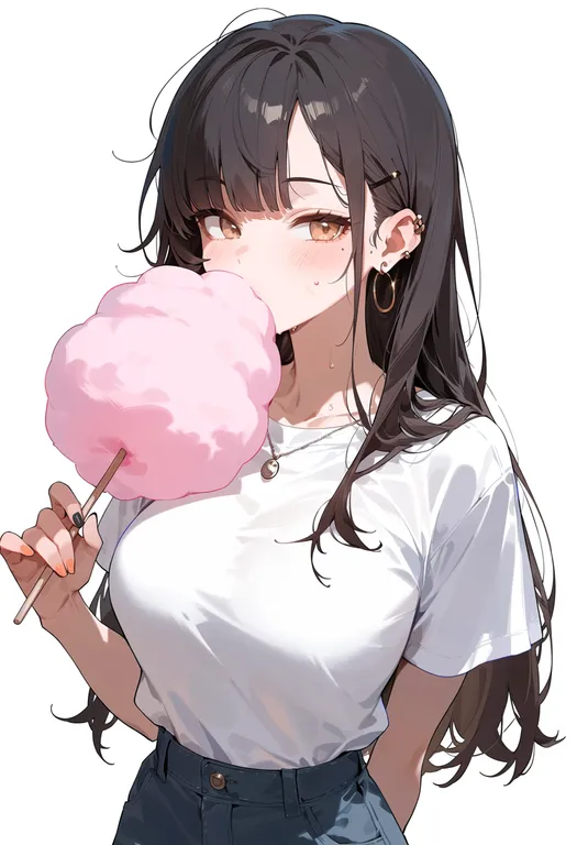 masterpiece, best quality, score_7, safe, cotton candy, 1girl, solo, upper body, simple background — by k3scat, made with ComfyUI