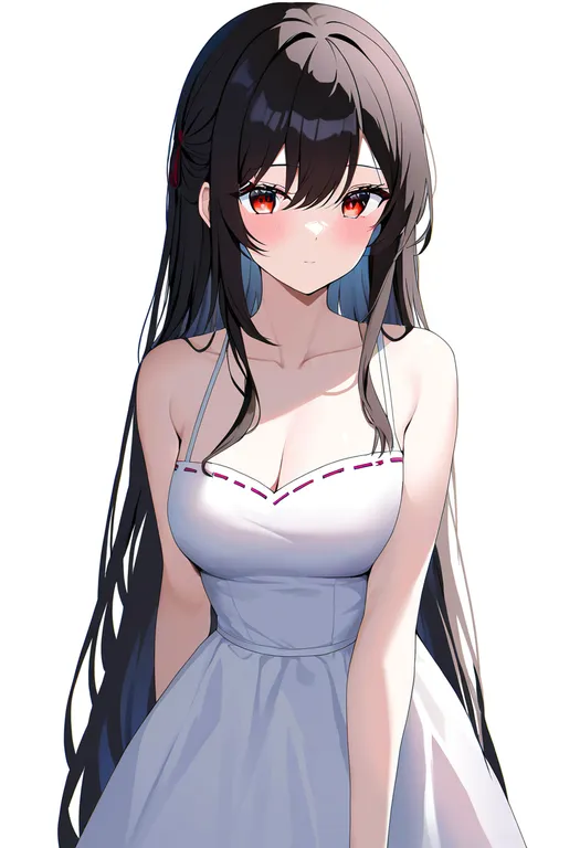 masterpiece, best quality, newest, absurdres, highres, safe, ribbon-trimmed_dress, 1girl, solo, simple_background — by k3scat, made with ComfyUI