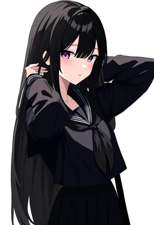 masterpiece, best quality, newest, absurdres, highres, safe, hair_lift, 1girl, solo, simple_background — by k3scat, made with ComfyUI