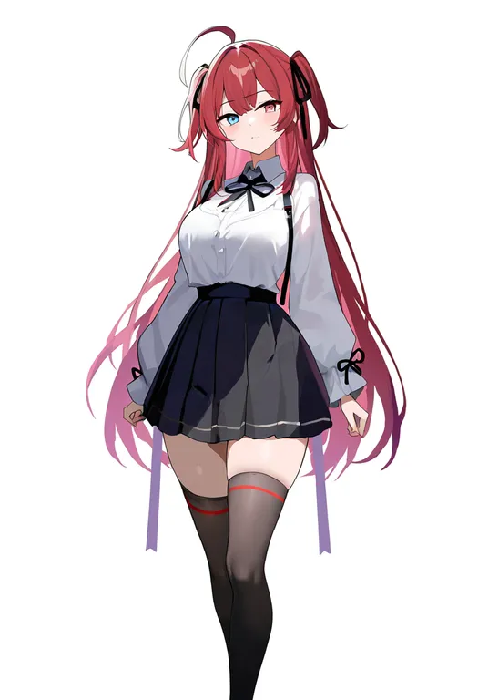 masterpiece, best quality, newest, absurdres, highres, safe, ribbon-trimmed_thighhighs, 1girl, solo, simple_background — by k3scat, made with ComfyUI