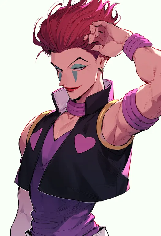 masterpiece, best quality, score_7, safe, hisoka morow, solo, upper body, simple background — by k3scat, made with ComfyUI