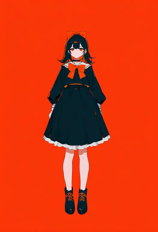 masterpiece, best quality, newest, absurdres, highres, safe, orange_bow, 1girl, solo, simple_background — by k3scat, made with ComfyUI