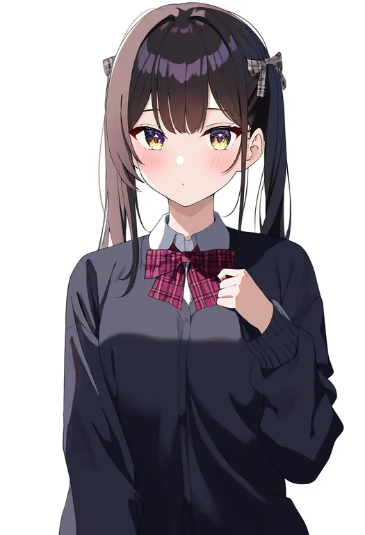 masterpiece, best quality, newest, absurdres, highres, safe, plaid_ribbon, 1girl, solo, simple_background — by k3scat, made with ComfyUI