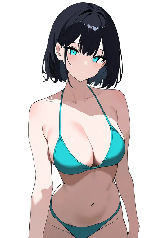 masterpiece, best quality, newest, absurdres, highres, safe, aqua_bikini, 1girl, solo, simple_background — by k3scat, made with ComfyUI