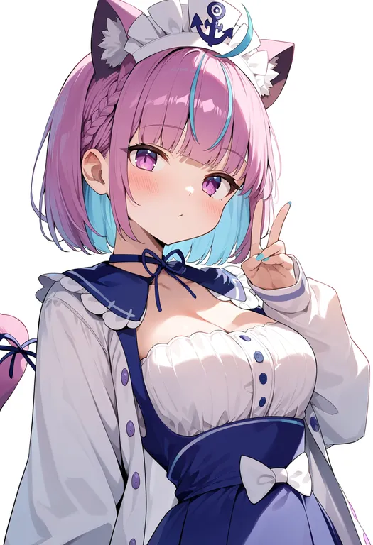 masterpiece, best quality, score_7, safe, neko (minato aqua), solo, upper body, simple background — by k3scat, made with ComfyUI