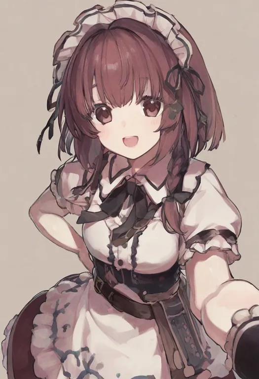 masterpiece, best quality, general, reaching towards viewer, 1girl, solo, simple background — by k3scat, made with ComfyUI